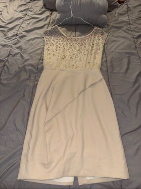 Elegant Ivory Beaded Bodice Sheath Dress
